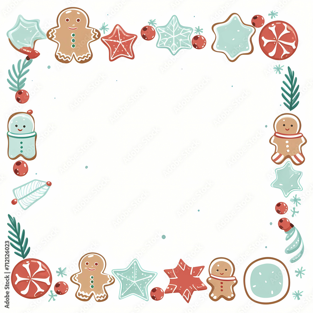 Christmas Kawaii Style Border, A Frame Of Gingerbread Cookies Christmas Kawaii Style Border, A Frame Of Gingerbread Cookies