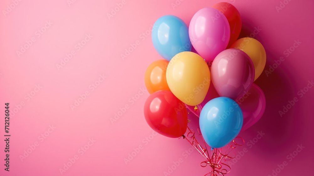 Bunch of bright balloons on pink background, space for text. Bunch of bright balloons on pink background, space for text.