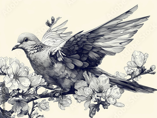 Wood Pigeon, A Bird On A Tree Branch © netsign