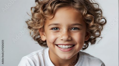 A young kid with a radiant smile showcasing healthy, flawless teeth, symbolizing dental wellness and teeth whitening from Generative AI