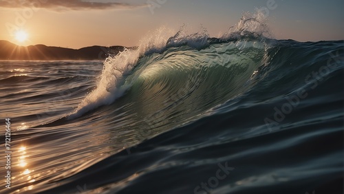 Close up of waves on the ocean at sunset from Generative AI © sevenSkies