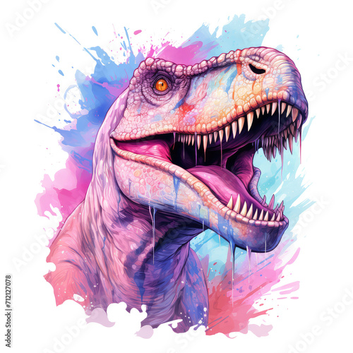 watercolor cute Tyrannosaurus rex dinosaur in the style of vibrant pastels