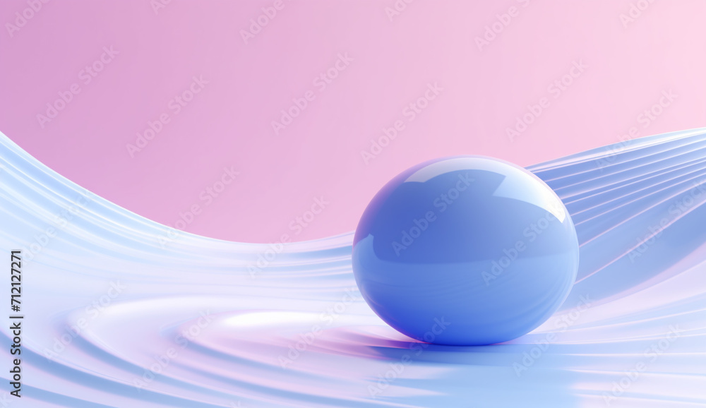 3d render abstract background with pink and blue curved lines and sphere. abstract background. Pink and blue colors. Minimal concept.
