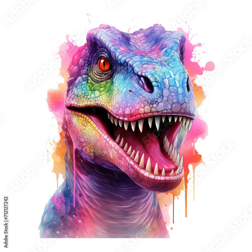 watercolor cute Tyrannosaurus rex dinosaur in the style of vibrant pastels © Pornnapha