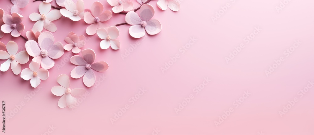 A charming arrangement of pink flowers and hearts on a pink backdrop, perfect for Mother's Day, Ai Generated. A charming arrangement of pink flowers and hearts on a pink backdrop, perfect for Mother's Day, Ai Generated.