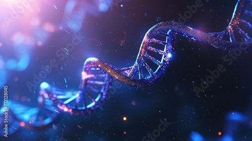 Fototapeta Naklejka Na Ścianę i Meble -  DNA Double Helix as Genetic Substance. Abstract Gene Sequencing Art. Suspended in a Cosmic Backdrop, AI Generated