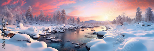 Winter Wonderland: Snowy Stream Landscape