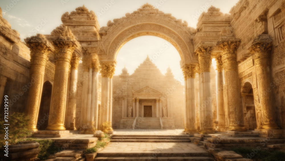 Concept of old temple, golden hour