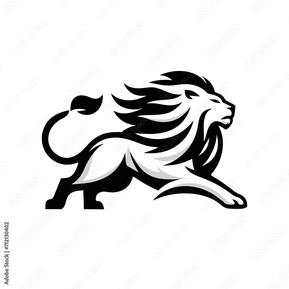 Fototapeta premium Vector Logo of a Charging Lion. Symbolizing Strength, Leadership, and Nobility. Versatile Design Perfect for Logos, Branding, and Marketing Initiatives. High Quality Illustration on white background.