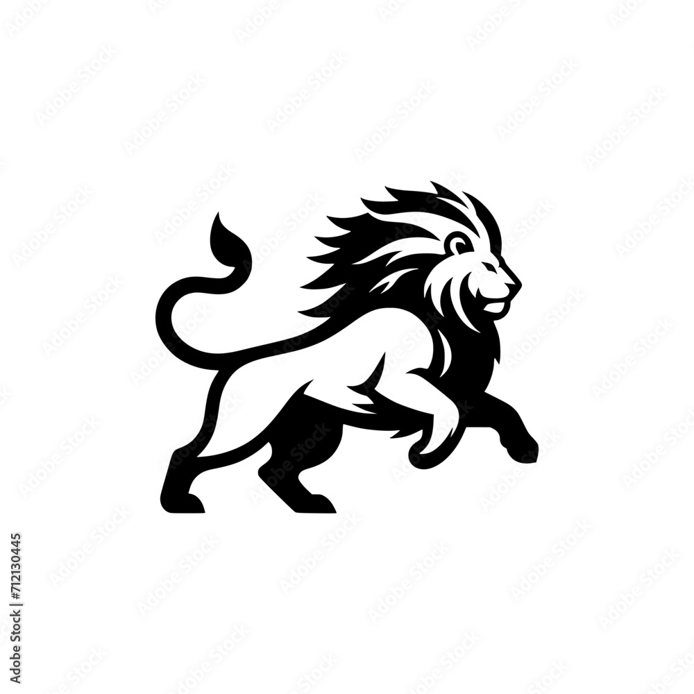 Obraz premium Vector Logo of a Charging Lion. Symbolizing Strength, Leadership, and Nobility. Versatile Design Perfect for Logos, Branding, and Marketing Initiatives. High Quality Illustration on white background.