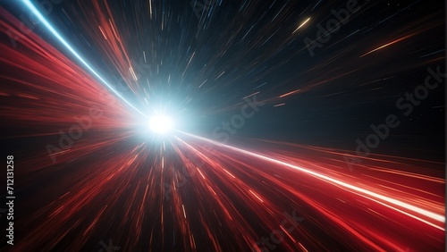 A background of light speed, hyperspace, and space warp, with vibrant streaks of red light converging from Generative AI © sevenSkies