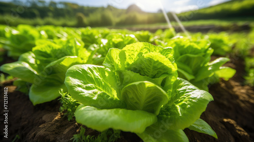 Organic lettuce growing in a field,