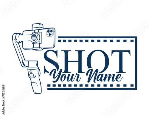 Mobile stabilizer handle logo design. Camera handheld hand grip stabilizer handle mount vector drawing. Cinema labels emblem logo design