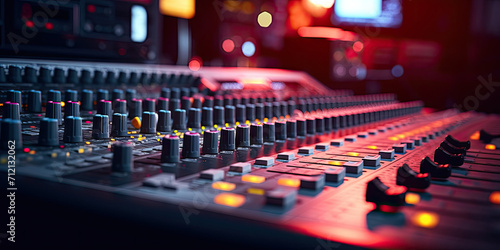 close up of the sound board inside a recording studio, Equalizer of mixing console, 