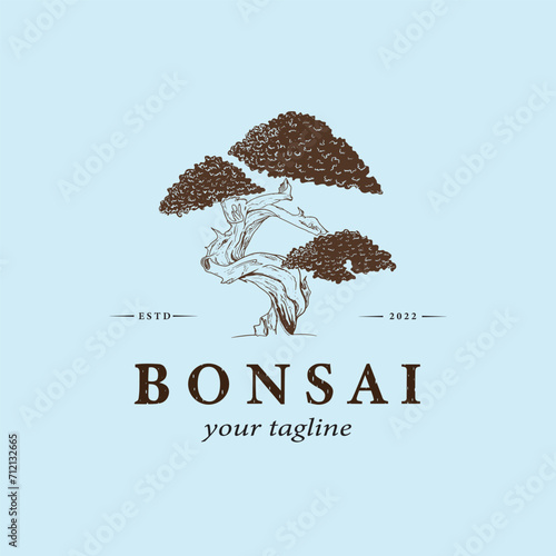 Vector bonsai tree logo, hand drawn elegant bonsai illustration. suitable for government or private company logos in agriculture and plantation/nature