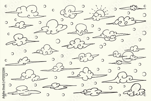 A collection of hand-drawn cloud scribbles. Premium comic style cloud vectors