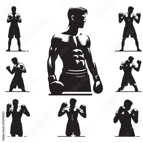 Athletic Elegance: Graceful Boxer Silhouette Set Celebrating the Agility and Strength of the Fighter - Boxing Silhouette - Boxer Vector
