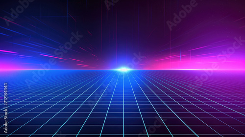 dark blue and pink grid light, in the style of sci-fi landscapes, linear perspective,A vibrant futuristic backdrop featuring neon lights, perfect for tech-themed designs, sci-fi projects, 