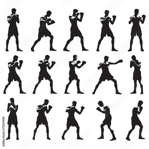 Canine Elegance: Boxer Dog Silhouette Set in Detailed Illustrations Reflecting the Grace and Beauty of this Breed - Boxing Silhouette - Boxer Vector
