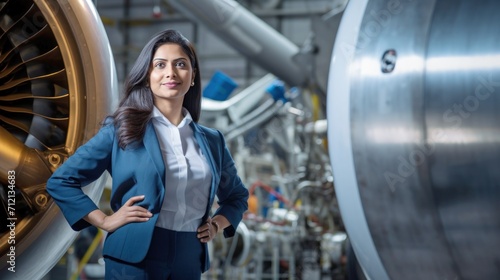 Portrait of a happy and confident female aerospace manager works in the aviation industry with her expertise in technology and management