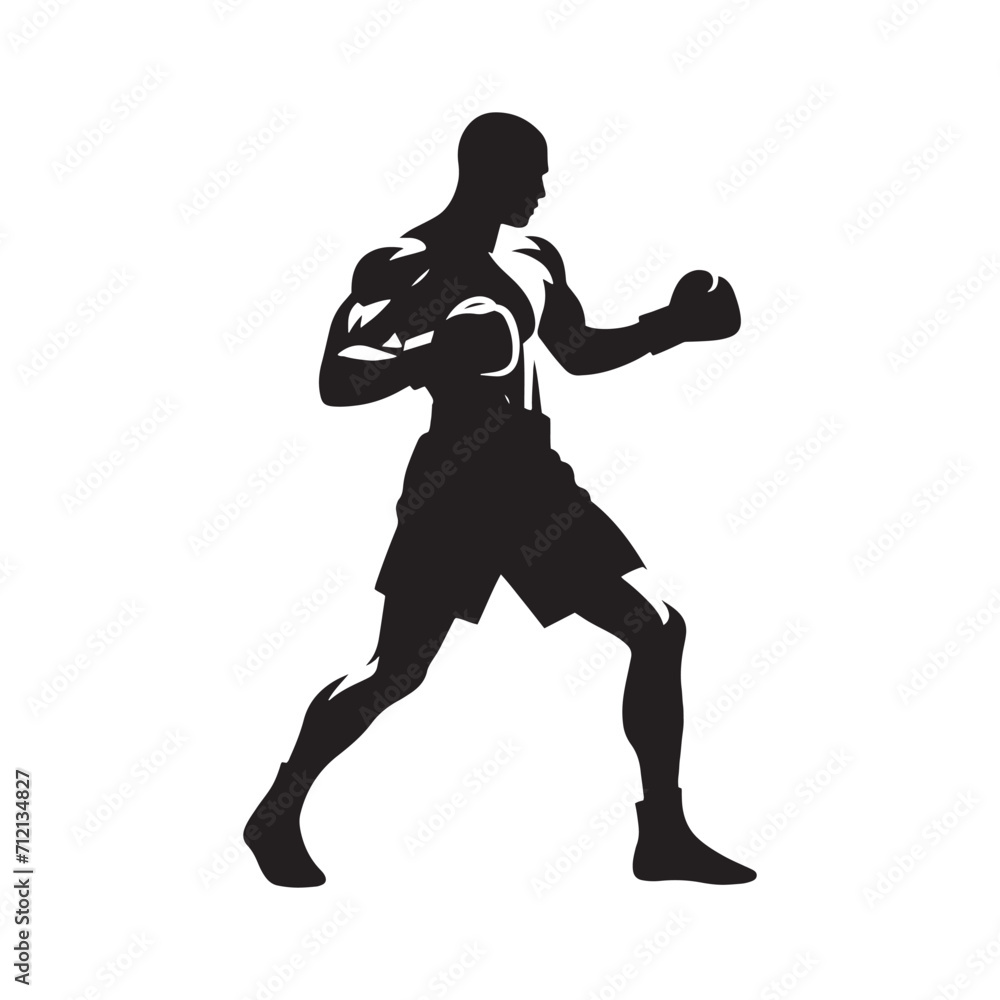 Intense Training: Boxing Silhouette Highlighting the Dedication of a Boxer's Workout - Boxer Man Silhouette - Man Boxing Vector
