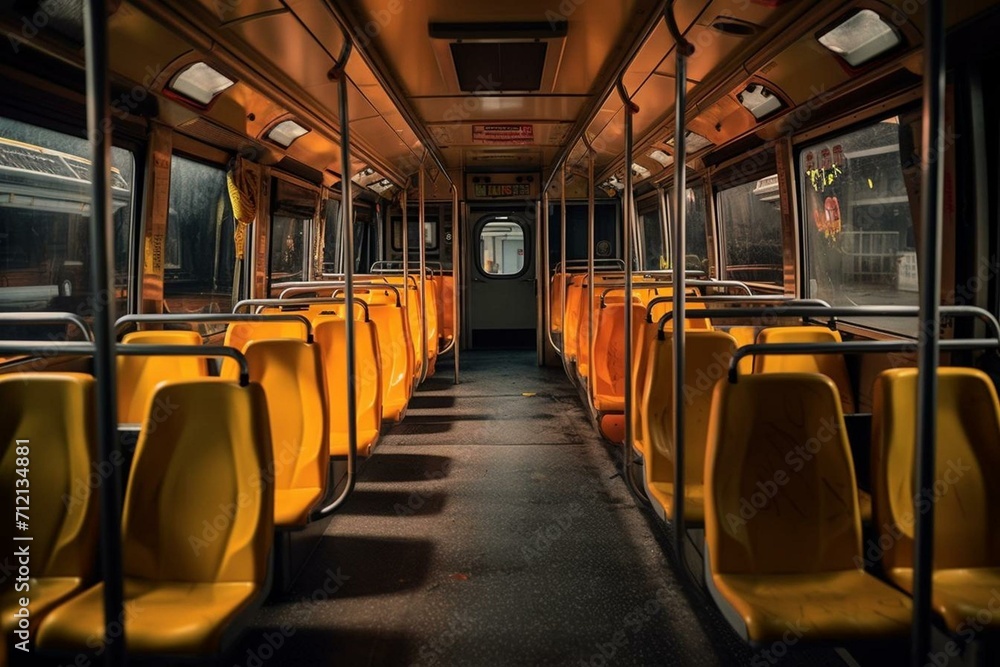 A vacant city bus during the worldwide COVID-19 outbreak. Generative AI