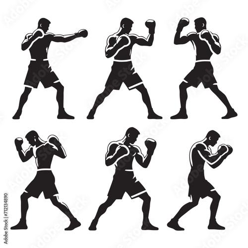 Precision Punches: Boxing Silhouette Illustrating the Exactness of a Boxer's Moves - Boxer Man Silhouette - Man Boxing Vector

