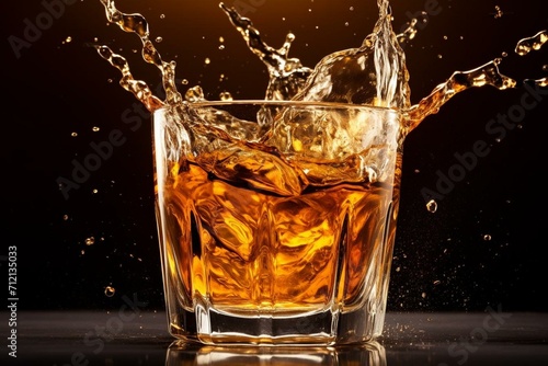 Whiskey splash on bar glass. Generative AI