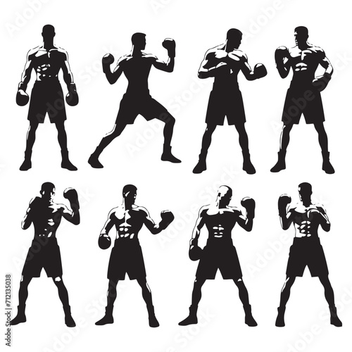 Dynamic Form: Boxing Silhouette Capturing the Power and Precision of a Boxer - Boxer Man Silhouette - Man Boxing Vector
