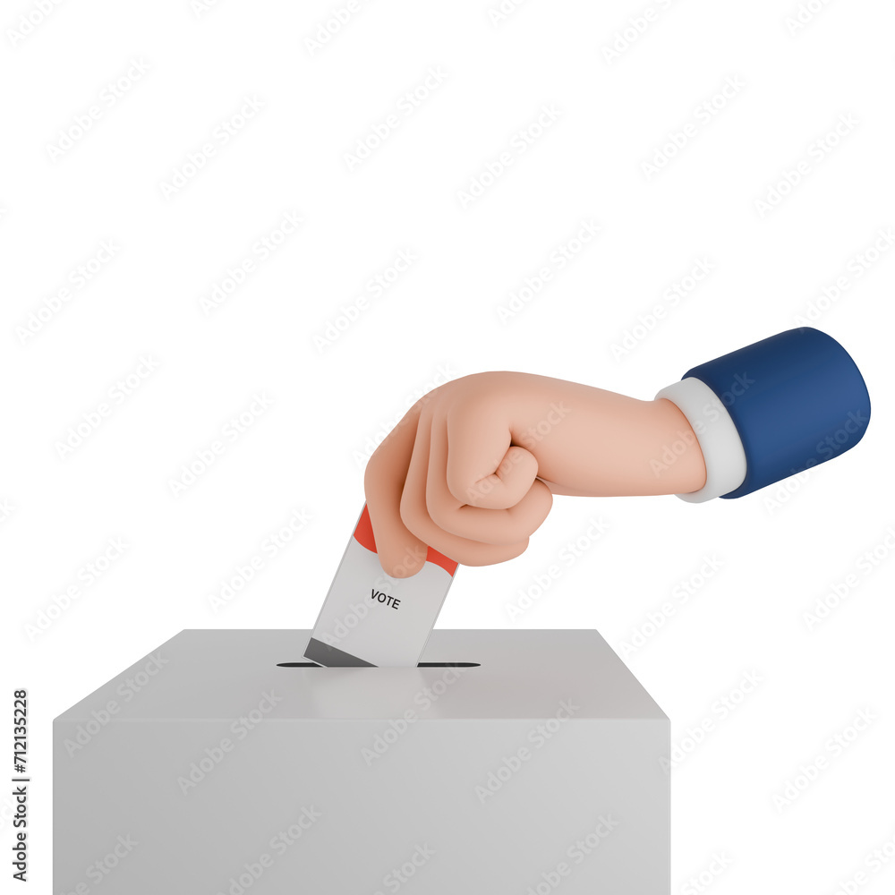 3D render of hand icon holding voting papers for general elections or Pemilu for the president and government of Indonesia. The vote paper goes into the ballot box 3D render of hand icon holding voting papers for general elections or Pemilu for the president and government of Indonesia. The vote paper goes into the ballot box