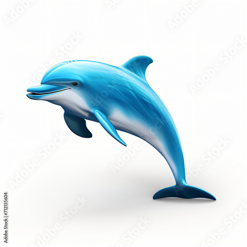 Dolphin 3d realistic illustration blue animal on white background