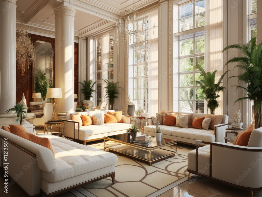 A luxurious art deco style living room, where modern sophistication meets the iconic design of the 1920s, perfect for high-end home decor enthusiasts.
