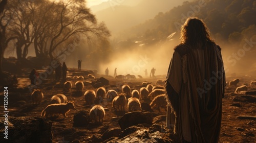 jesus with his sheep on hillside. © Алина Бузунова