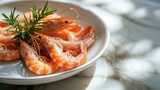 A plate of shrimp on the table. Seafood for cafes and restaurants