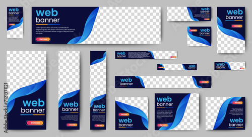 Set of promotion kit banner template design with modern and minimalist concept user for web page, ads, annual report, banner, background, backdrop, flyer, brochure, card, poster, presentation layout photo