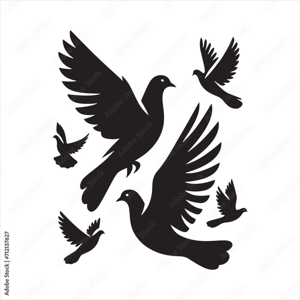 Fototapeta premium Tranquil Soiree: Bird Beauty Silhouette Series in a Relaxing Dance of Pigeon Shadows - Pigeon Silhouette
