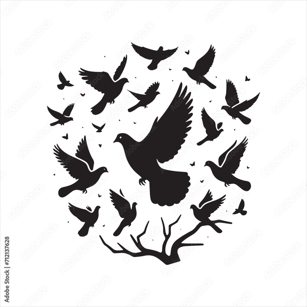 Fototapeta premium Twilight Wings: Pigeon Silhouette Glowing in the Twilight Sky - Beautiful Bird Silhouette - Bird Vector 