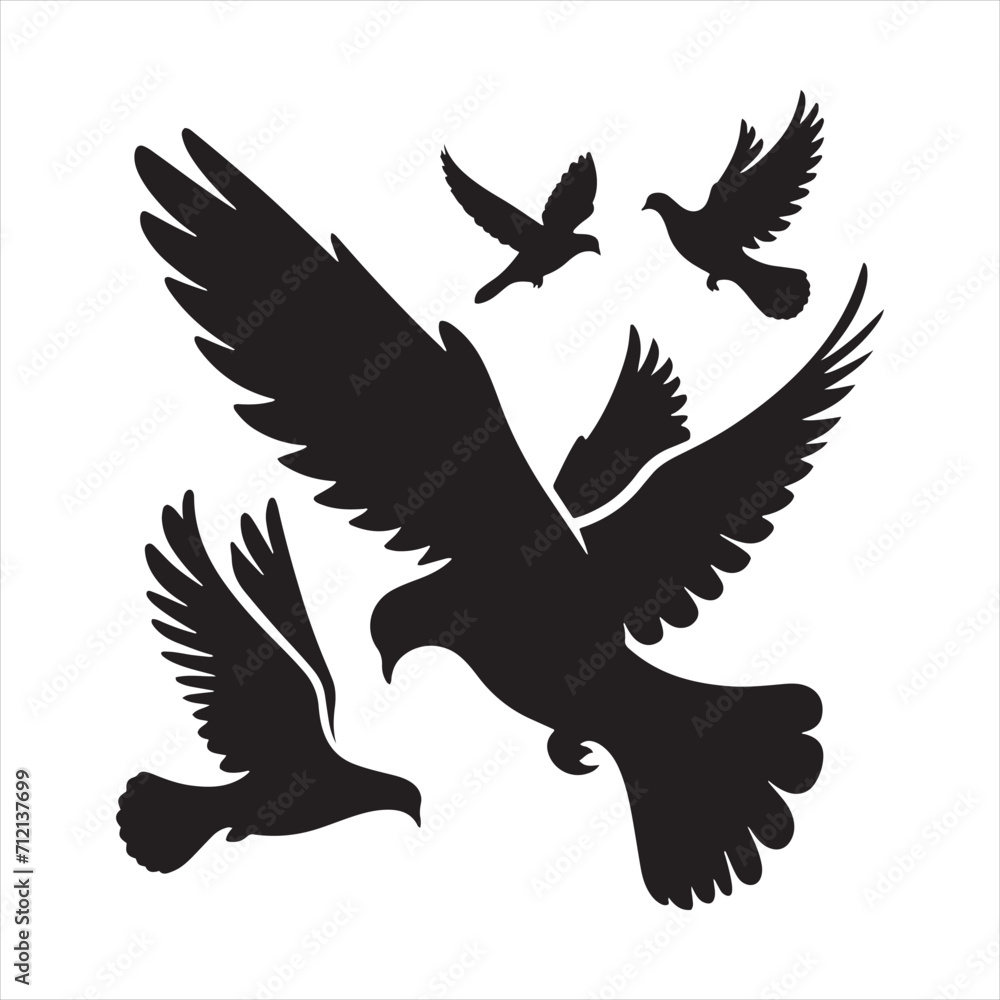 Obraz premium Twilight Ballet: Pigeon Silhouette Twirling in the Twilight Sky - Beautiful Bird Silhouette - Bird Vector 