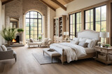 A modern bedroom with French country charm, where traditional farmhouse style meets contemporary elegance and simplicity.