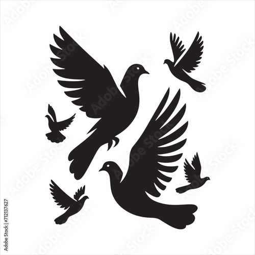 Tranquil Soiree: Bird Beauty Silhouette Series in a Relaxing Dance of Pigeon Shadows - Pigeon Silhouette
