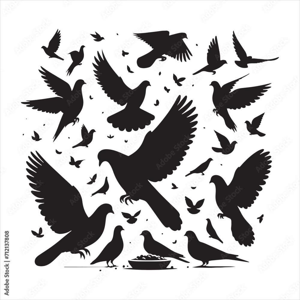 Obraz premium Graceful Shadows: Bird Beauty Silhouette Series Highlighting the Delicate Outlines of Pigeons - Pigeon Silhouette 