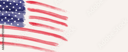 Abstract grunge brushed flag of United States of America. Template for horizontal holiday banner.