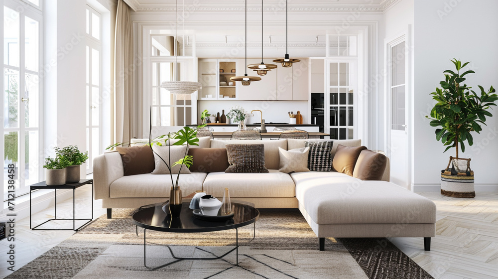Stylish interior design of living room . Generative Ai
