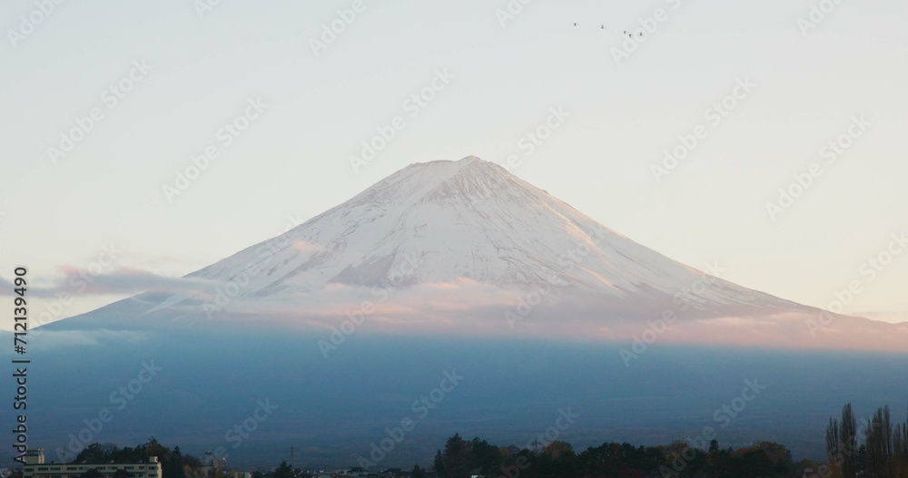 Mount, fuji and volcano or Tokyo or Japanese nature explore or travel adventure in history, culture or journey. Hill, outdoor and skyline or environment location or destination, sightseeing or forest