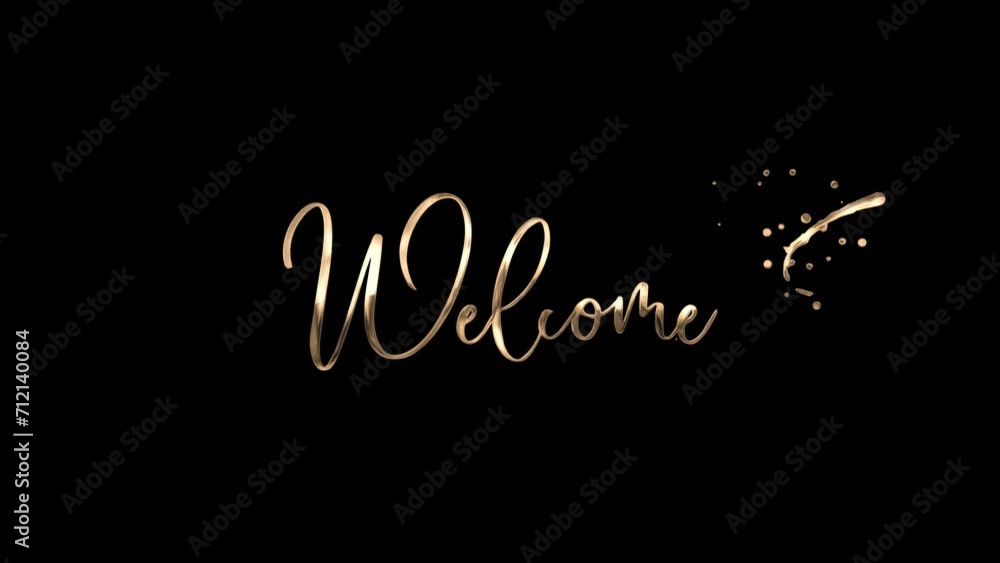 A luxurious and inviting design featuring welcome text animation in gold on a black background . Perfect for use as a greeting graphic, welcome sign, event promotions, or luxury branding materials. A luxurious and inviting design featuring welcome text animation in gold on a black background . Perfect for use as a greeting graphic, welcome sign, event promotions, or luxury branding materials.