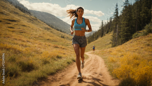 woman running in the mountains