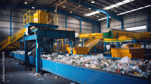  recycling industry, recycling plant conveyor belt transports garbage photo