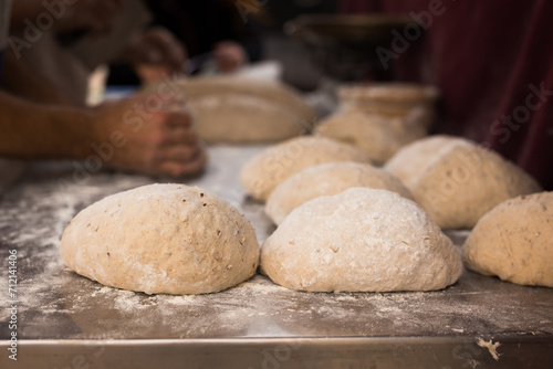Bread preparation. loaves of dough before baking