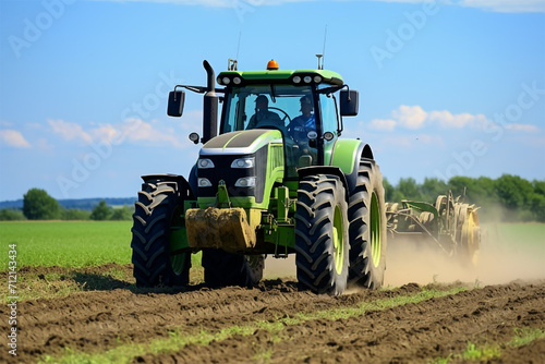 High perspective front corner view Deere R Standard Diesel Tractor at a local tractor show Old red tractor with a big red rear wheel against a deep blue sky transparent background Generative Ai