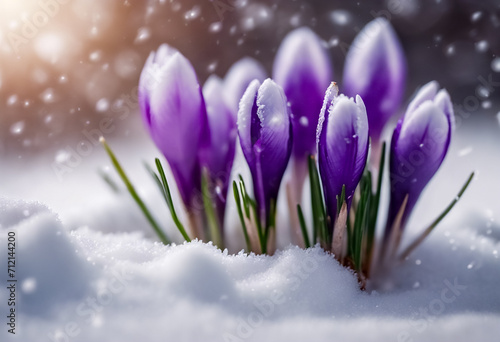 Emergenza di Primavera- Bellissimi Crochi Spuntano Attraverso la Neve, I Primi Fiori della Primavera II © Benedetto Riba